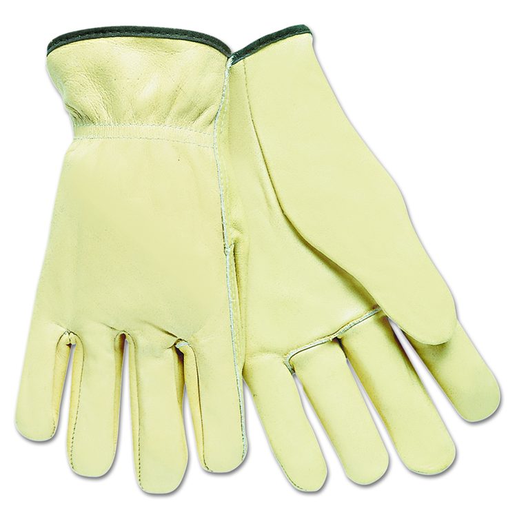 Top Grain Cowhide Leather Drivers Gloves, Gunn Cut, Straight Thumb, Large, Tan, 12 Pairs