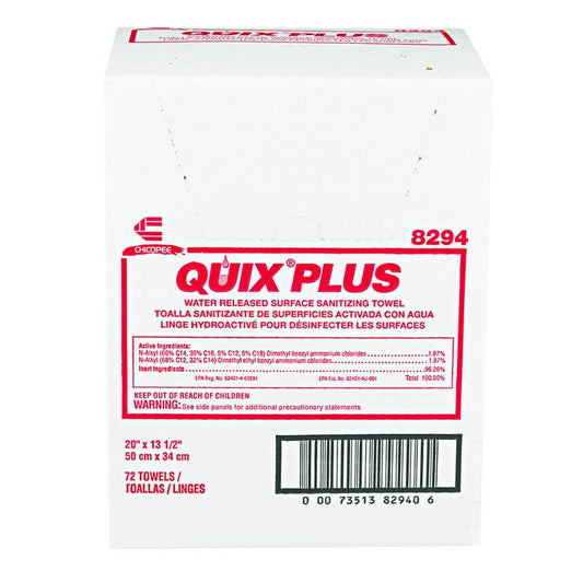Quix Plus Cleaning and Sanitizing Towels, 13.5 x 20, Pink, 72/Carton
