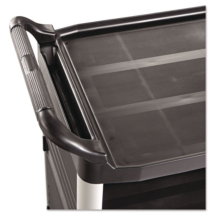 Xtra Utility Cart with Enclosed Sides and Back, Plastic, 3 Shelves, 300 lb Capacity, 20" x 40.63" x 37.8", Black