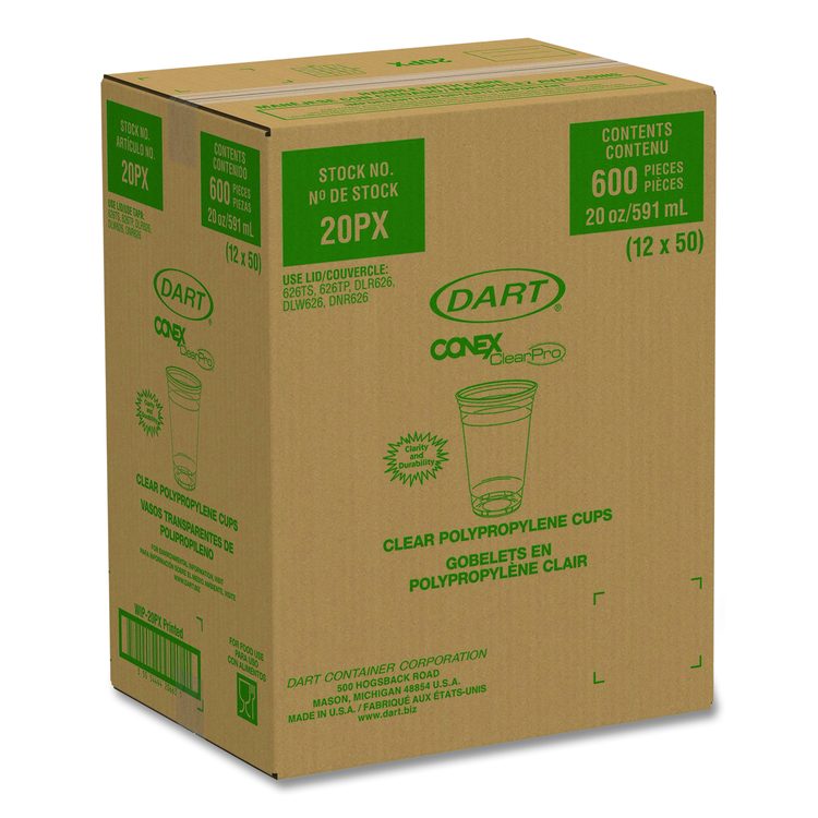 Polypropylene Cups, Cold Cups, 20 oz, Plastic, Clear, 50/Bag, 12 Bags/Carton