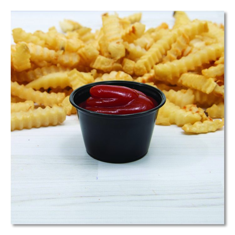 Polystyrene Portion Cups, 4 oz, Plastic, Black, 250/Bag, 10 Bags/Carton