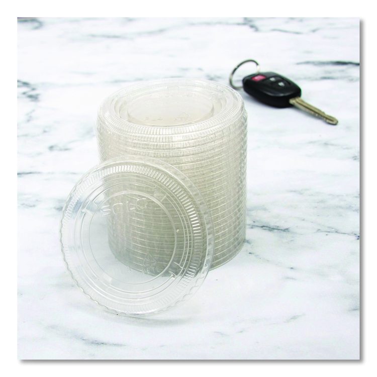 Portion/Souffle Cup Lids, Fits 3.25 oz to 9 oz Portion Cups, Plastic, Clear, 125/Pack, 20 Packs/Carton