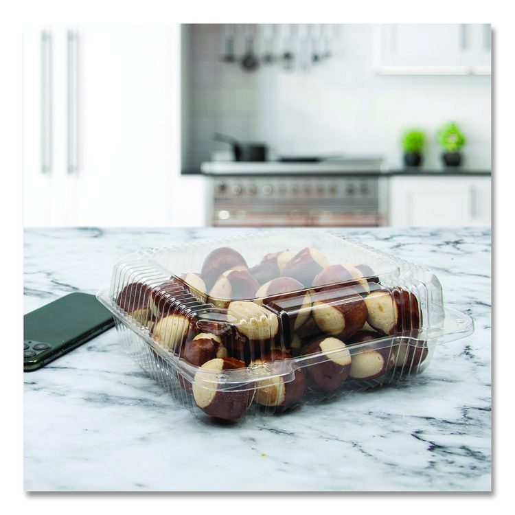 StayLock Clear Hinged Lid Containers, 8.6 x 9 x 3, Clear, Plastic, 100/Pack, 2 Packs/Carton