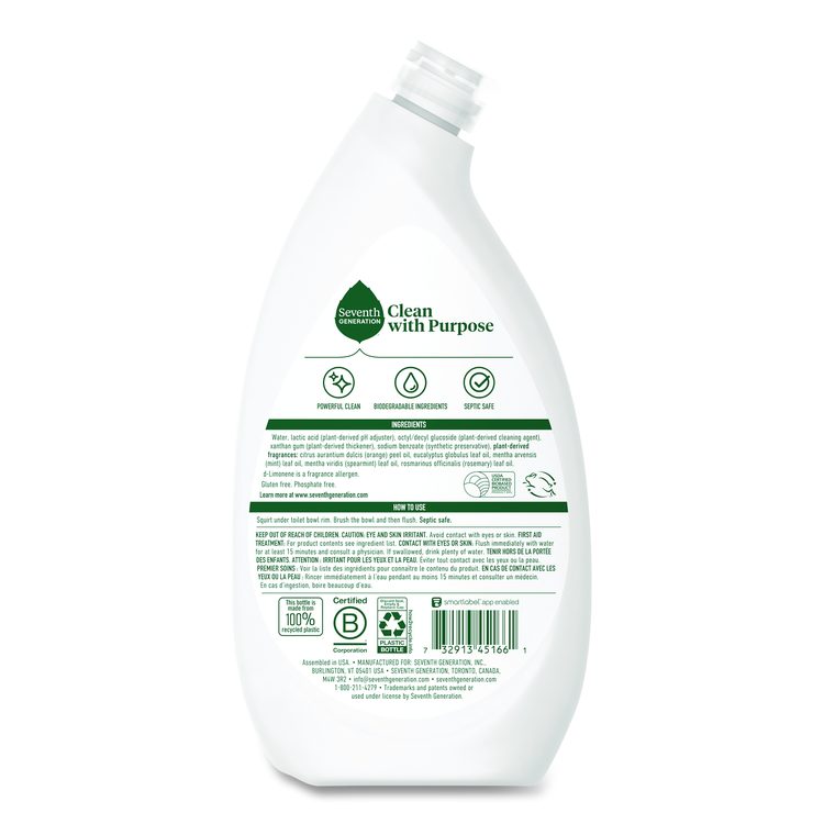 Toilet Bowl Cleaner, Fresh Mint Scent, 24 oz Bottle, 4/Carton