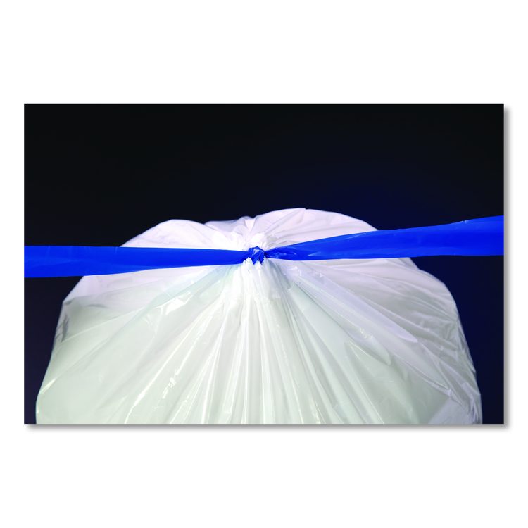 Drawstring Trash Bags, Drawstring, 13 gal, 24" x 28", White, 40 Bags/Roll, 2 Rolls/Box