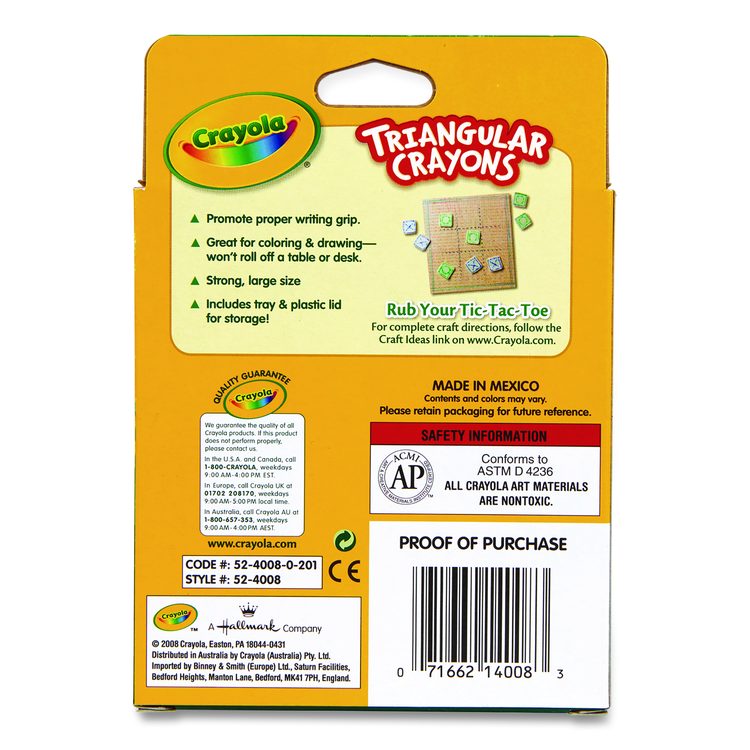 Triangular Crayons, Regular Size, 0.5" x 4", 8 Assorted Colors, 8/Pack