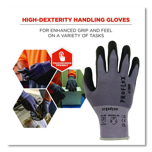 ProFlex 7000 Nitrile-Coated Gloves Microfoam Palm, EN388: 4121A, 9" Long, X-Small, Gray, Pair