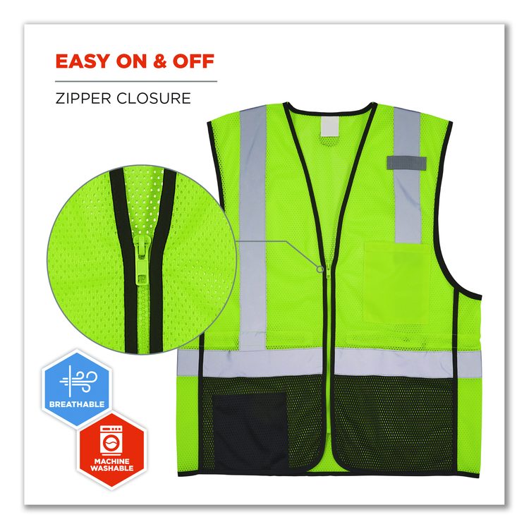 GloWear 8210Z Hi-Vis Class 2 Mesh Vest, Polyester, Small to Medium, Lime