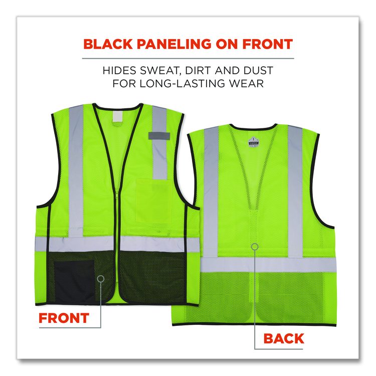 GloWear 8210Z Hi-Vis Class 2 Mesh Vest, Polyester, 2X-Large to 3X-Large, Lime