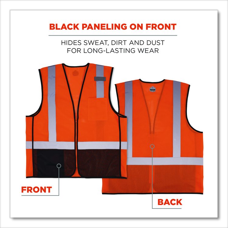 GloWear 8210Z Hi-Vis Class 2 Mesh Vest, Polyester, Small to Medium, Orange