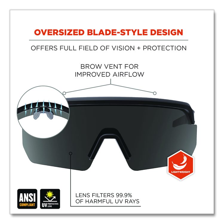 Skullerz AEGIR Anti-Scratch Enhanced Anti-Fog Safety Glasses, Matte Black Half Frame, Smoke Single Lens