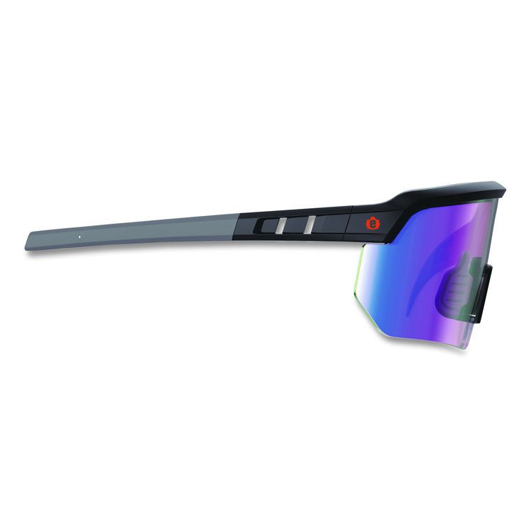 Skullerz AEGIR Anti-Scratch Enhanced Anti-Fog Safety Glasses, Matte Black Half Frame, Mirrored Blue Single Lens