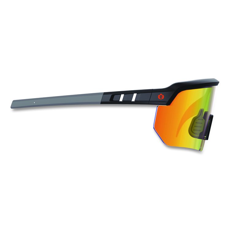 Skullerz AEGIR Anti-Scratch Enhanced Anti-Fog Safety Glasses, Matte Black Half Frame, Mirrored Orange Single Lens