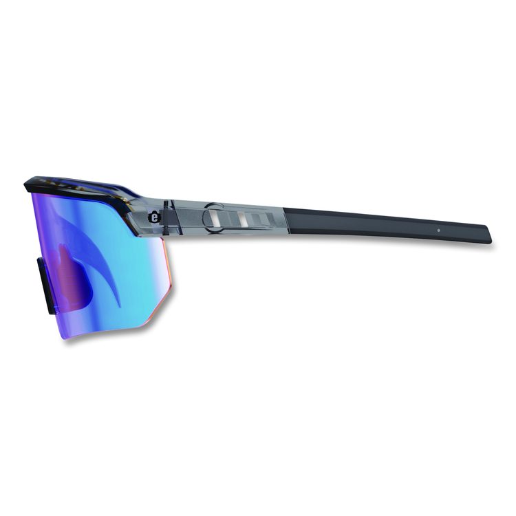 Skullerz AEGIR Safety Glasses, Clear Smoke Half Frame, Mirrored Blue Single Lens