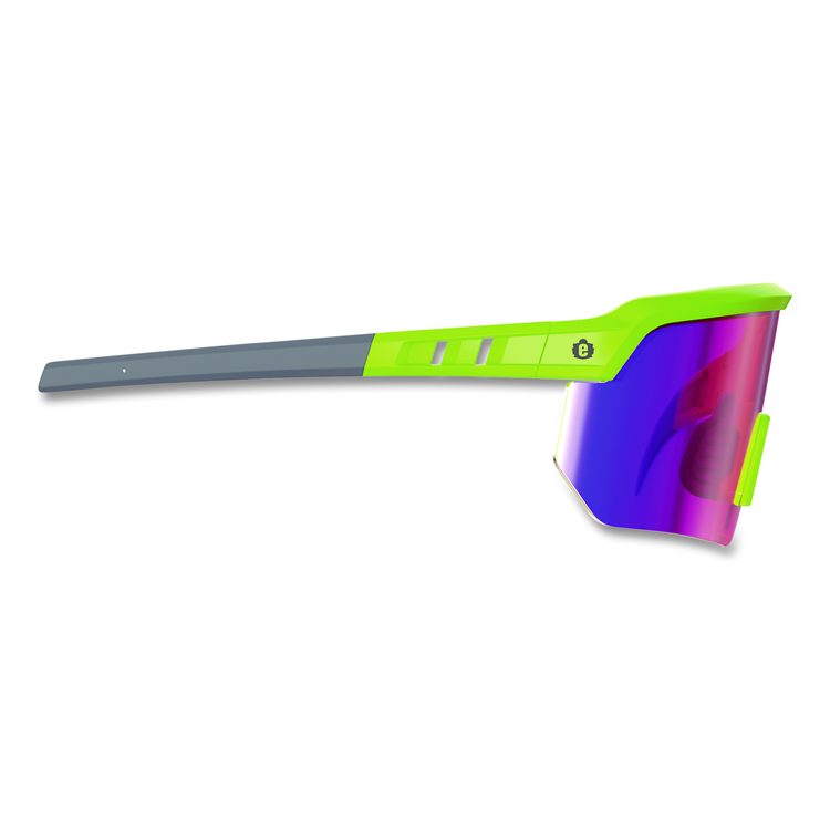 Skullerz AEGIR Anti-Scratch Enhanced Anti-Fog Safety Glasses, Lime Half Frame, Mirrored Purple Single Lens