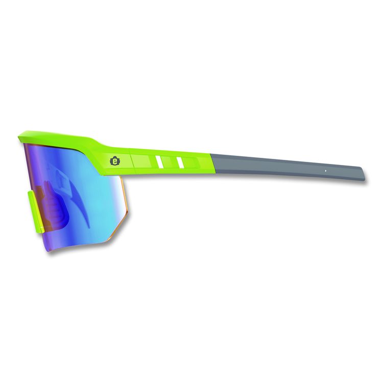 Skullerz AEGIR Safety Glasses, Lime Half Frame, Mirrored Blue Single Lens