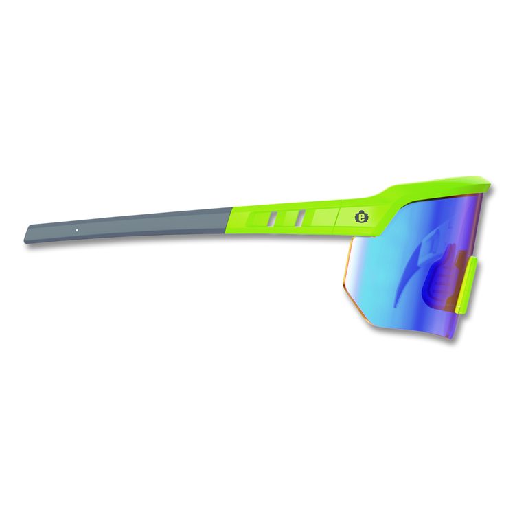 Skullerz AEGIR Anti-Scratch Enhanced Anti-Fog Safety Glasses, Lime Half Frame, Mirrored Blue Single Lens