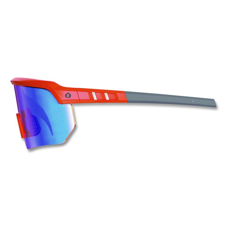 Skullerz AEGIR Safety Glasses, Orange Half Frame, Mirrored Blue Single Lens