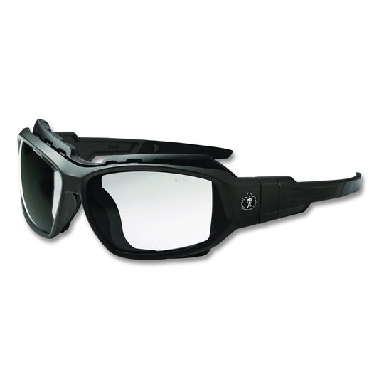 Skullerz LOKI Anti-Scratch Enhanced Anti-Fog Convertible Safety Spoggles with Strap, Matte Black Half Frame, Clear Dual Lens