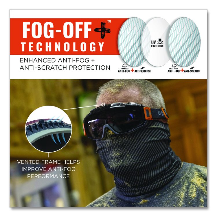 Skullerz MODI OTG Anti-Scratch and Enhanced Anti-Fog Safety Goggles with Elastic Strap, Smoke Lens, Gray/Clear Frame