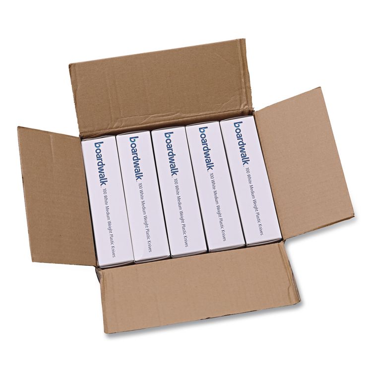 Mediumweight Polystyrene Cutlery, Knife, Plastic, White, 100/Box, 10 Boxes/Carton
