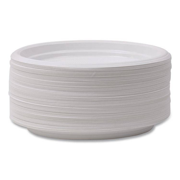Hi-Impact Plastic Dinnerware, Plate, 9" dia, White, 500/Carton
