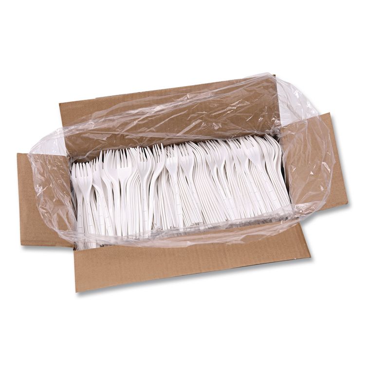 Heavyweight Polypropylene Cutlery, Fork, Plastic, White, 1,000/Carton