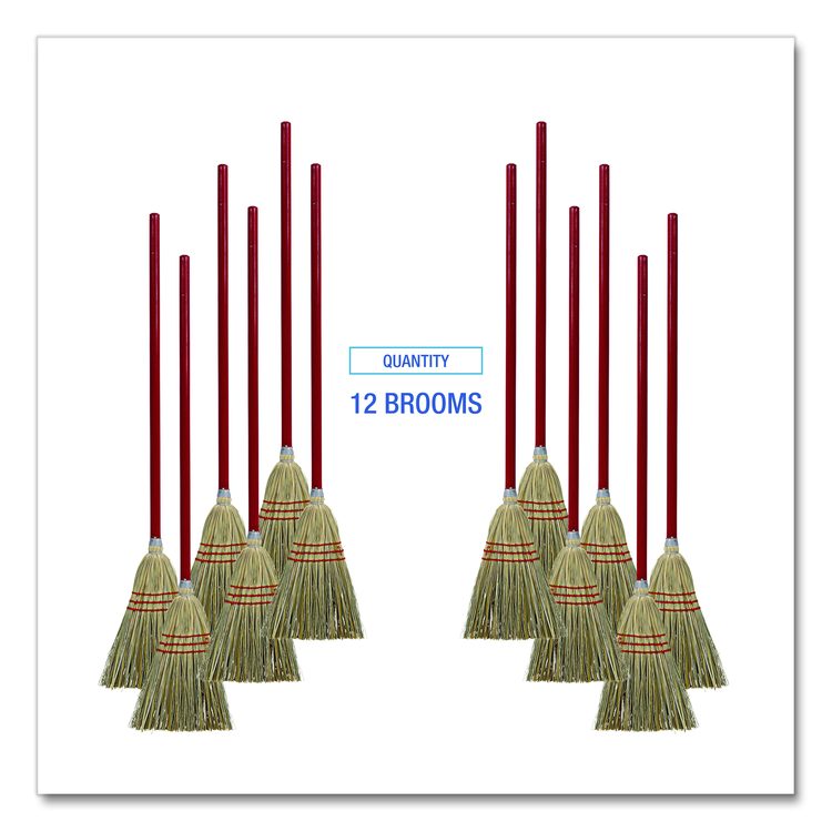Corn/Fiber Brooms, Corn/Synthetic Fiber Bristles, 36" Overall Length, Gray/Natural, 12/Carton