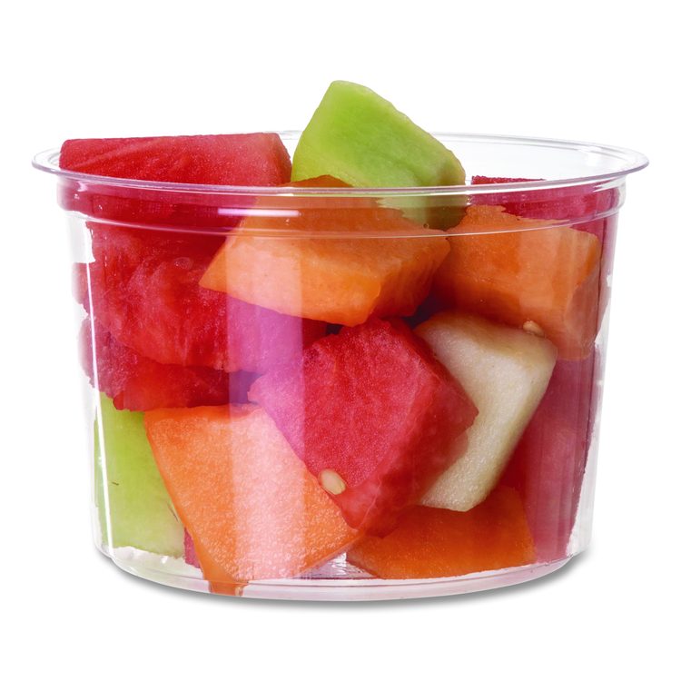 Renewable and Compostable Round Deli Containers, 16 oz, 4.63" Diameter x 3.06" h, Clear, Plastic, 50/Pack, 10 Packs/Carton