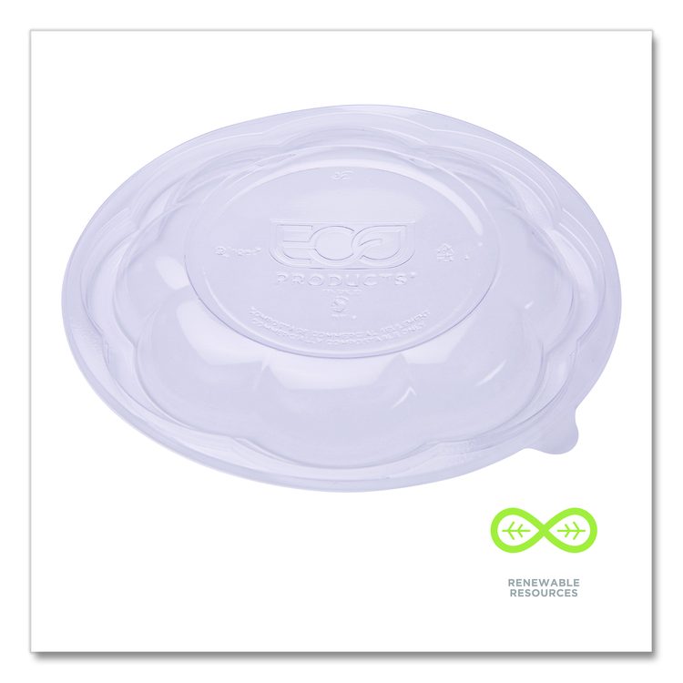 Renewable and Compostable Lids, Fits 24, 32 and 48 oz Salad Bowls, Clear, Plastic, 300/Carton