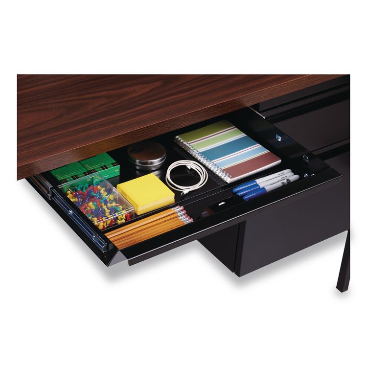 Double Pedestal Steel Desk, 60" x 30" x 29.5", Mocha/Black, Black Legs