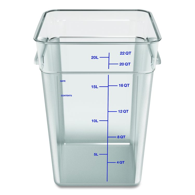 Squares Polycarbonate Food Storage Container, 22 qt, 11 13 x 11.13 x 15.72, Clear, Plastic