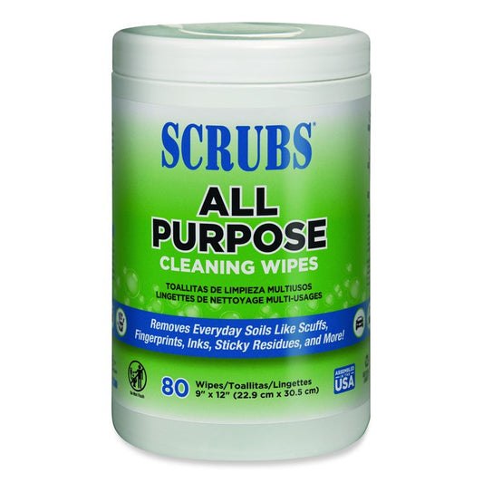 All Purpose Cleaning Wipes, 9 x 12, Citrus Scent, White, 80 Wipes/Canister, 6 Canisters/Carton