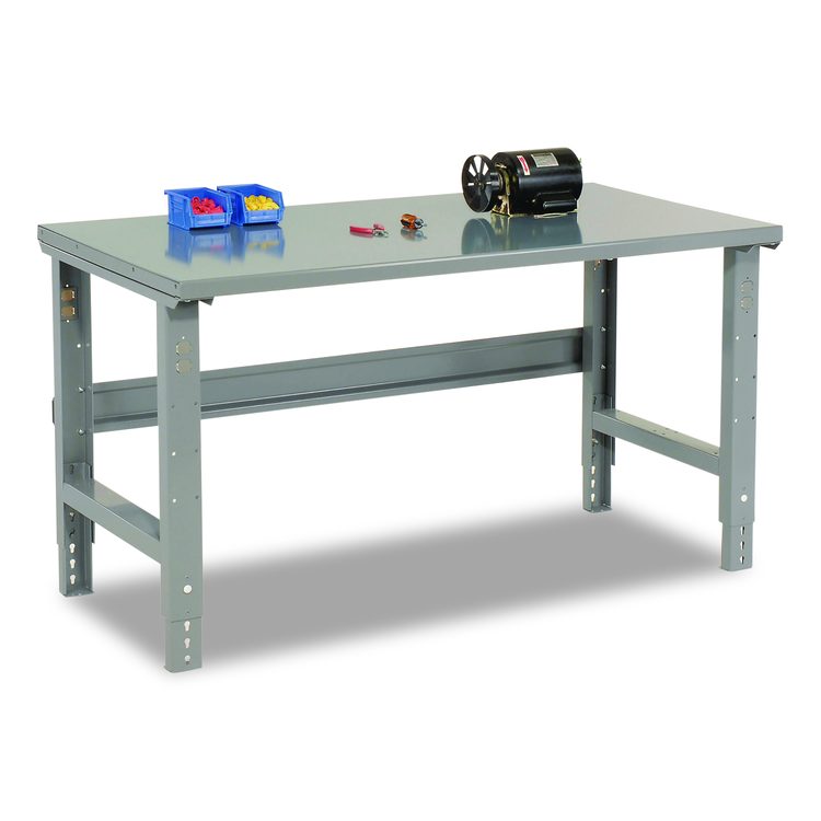 Standard Duty Steel Top Adjustable Height Workbench, 2,000 lbs, 72 x 30 x 30.88 to 36.88, Gray