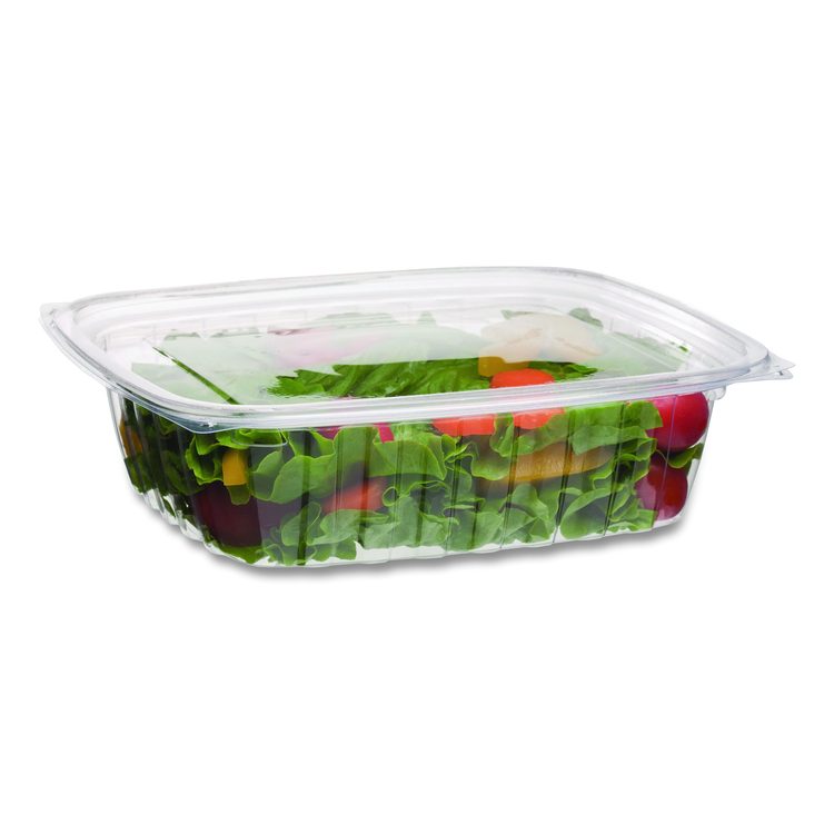 Renewable and Compostable Rectangular Deli Containers with Lid, 24 oz, 4 x 5.5 x 2, Clear, Plastic, 50/Pack, 4 Packs/Carton