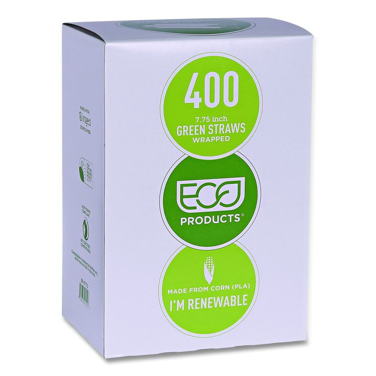 Wrapped Straw, 7.75", Plastic, Green, 9,600/Carton