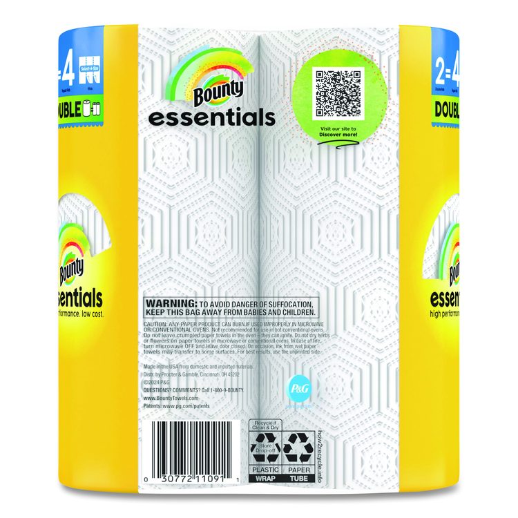 Essentials Select-A-Size Kitchen Roll Paper Towels, 2-Ply, White, 108 Sheets/Roll, 2/Pack, 8 Packs/Carton