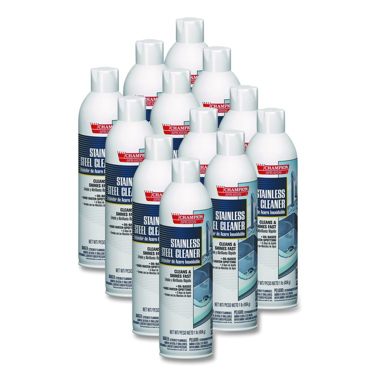 Champion Sprayon Stainless Steel Cleaner, 16 oz Aerosol Spray, 12/Carton