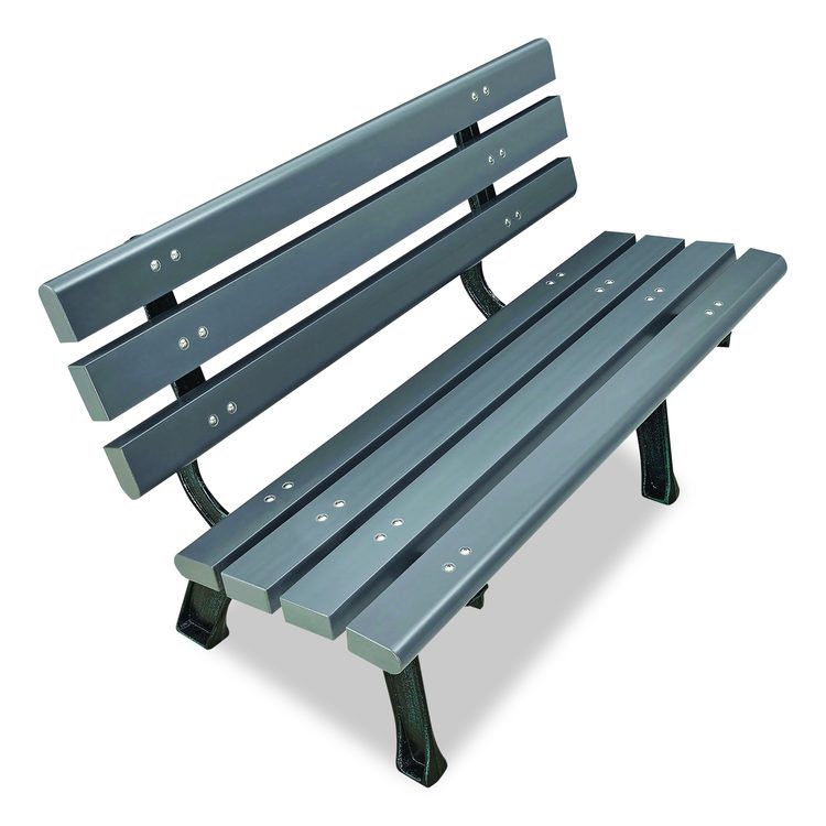 Recycled Plastic Benches with Back, 48" x 23" x 28", Gray Seat/Back, Gray Base