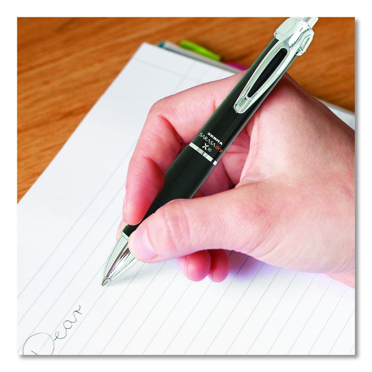 Sarasa Dry X10 Gel Pen, Retractable, Medium 0.7 mm, Black Ink, Black/Silver Barrel, 12/Pack