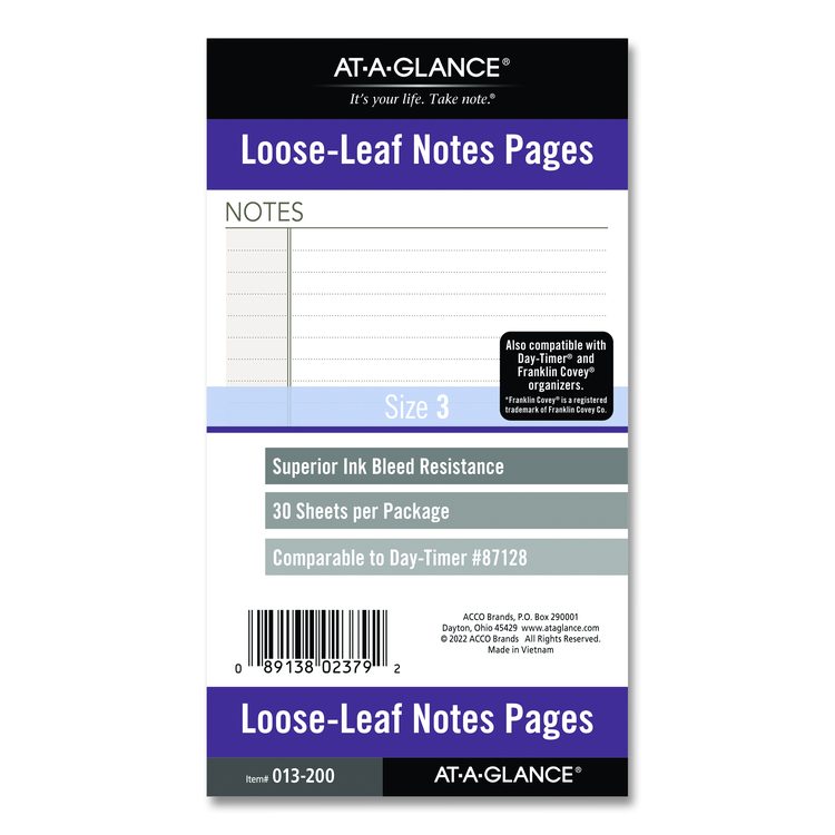 Lined Notes Pages for Planners/Organizers, 6.75 x 3.75, White Sheets, Undated, 30 Sheets