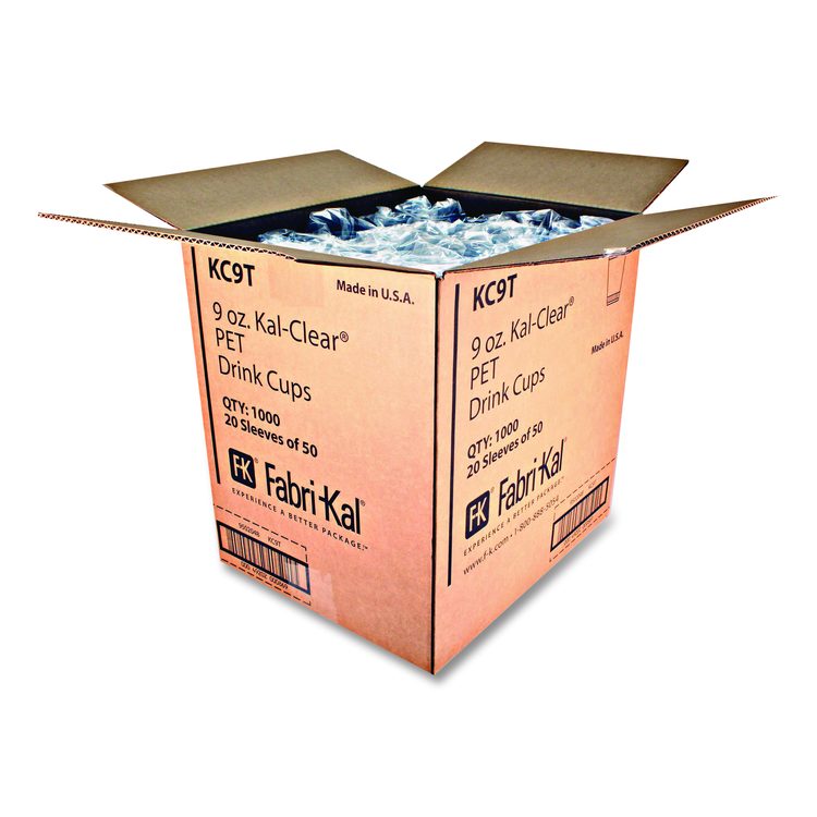 Kal-Clear True PET Cold Drink Cups, 9 oz, Plastic, Clear, 50/Bag, 20 Bags/Carton