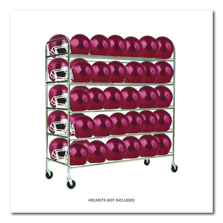 60 Helmet Football Cart, Five Shelves, Metal, 176 lb Capacity, 24" x 61" x 65", Chrome