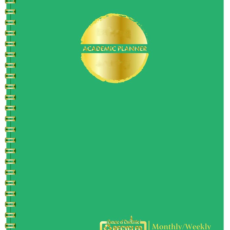 100% Recycled MonoBright Monthly/Weekly Planner, 11 x 8.5, Green/Gold Cover, 12-Month (July to June): 2025 to 2026