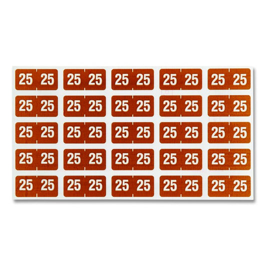 Yearly End Tab File Folder Labels, 25, 0.5 x 1, Brown, 25/Sheet, 10 Sheets/Pack