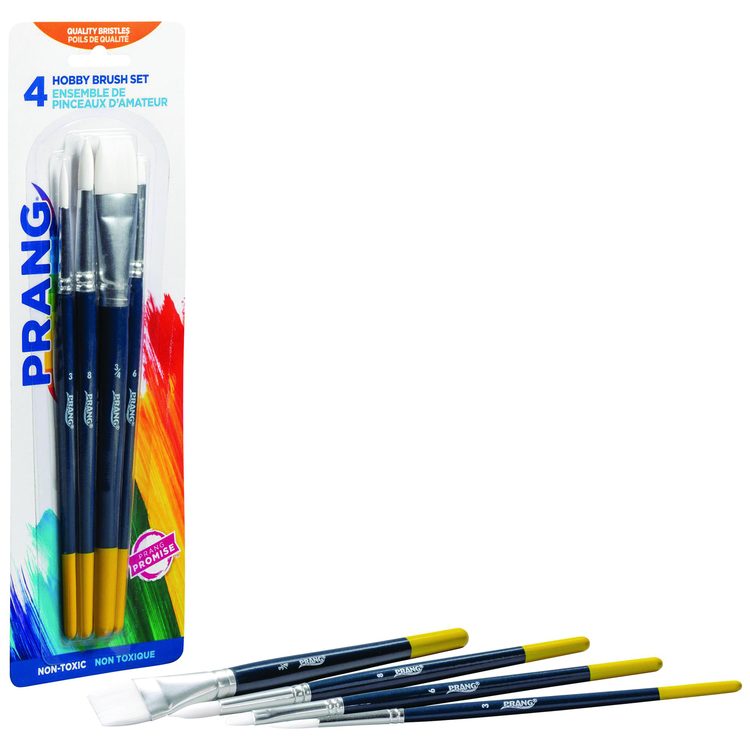 Hobby Four-Brush Set, Assorted, Synthetic, Flat, Round, 4/pack
