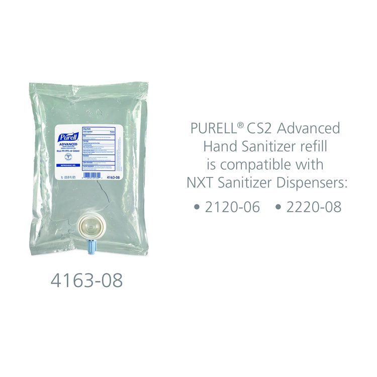 Advanced Hand Sanitizer Green Certified Gel Refill, For CS2 Dispensers, 1,000 mL, Fragrance-Free, 8/Carton