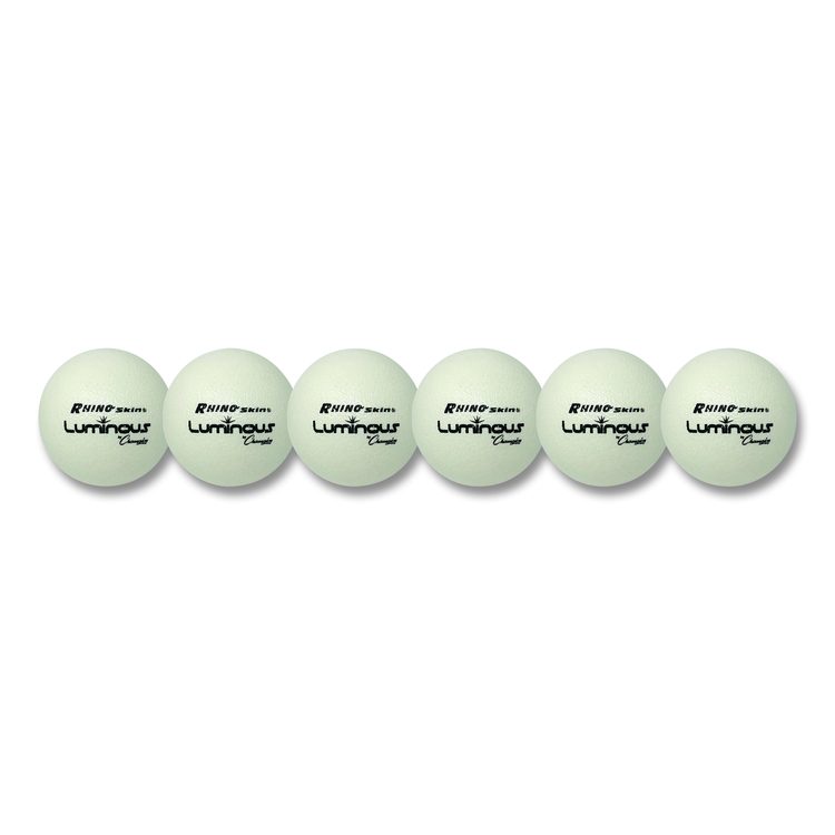 Rhino Skin Luminous Dodgeball Set, 6.3" Diameter, Luminous White/Blue, 6/Set