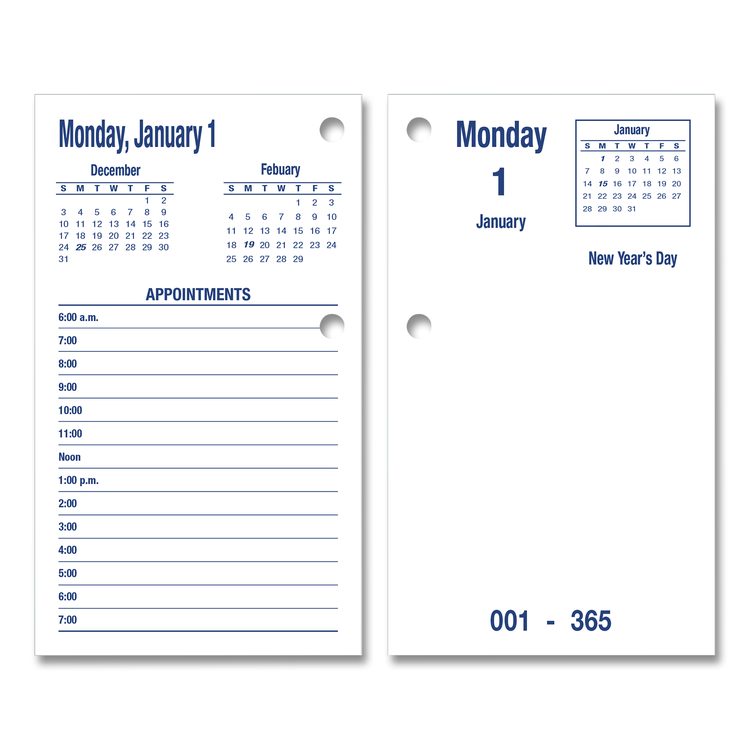7510016648800, SKILCRAFTDAYMAX Type II Calendar Pad, 6 x 3.5, White/Blue Sheets, 12-Month (Jan to Dec): 2026
