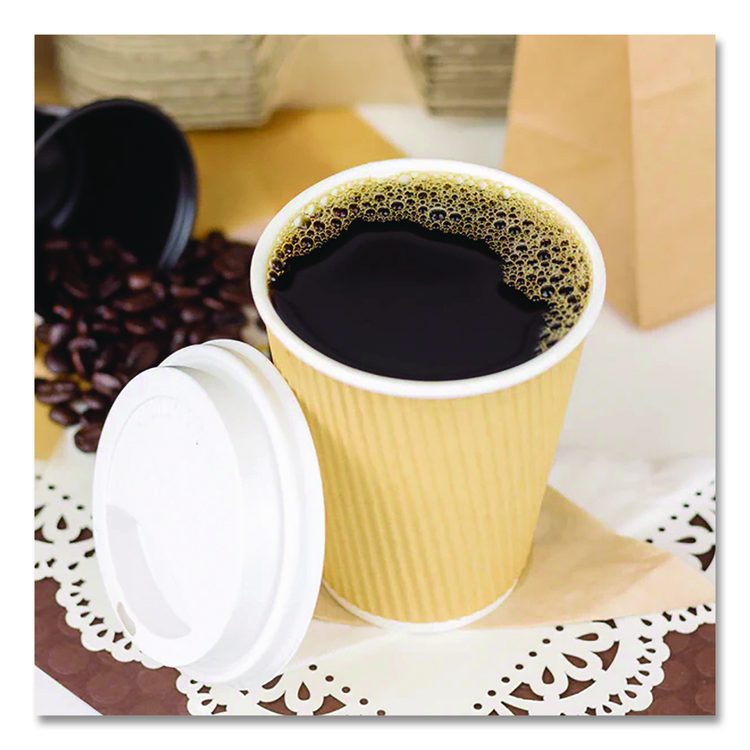 Ripple Hot Cups, 12 oz, Paper, Kraft/White, 500/Carton